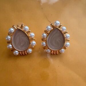 Gold Teardrop Faux Pearl Stud Earrings